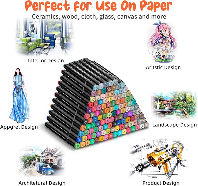 HandFan Alcohol Based Ink Art Markers, 120 Colors Broad&Fine Dual Tip Permanent Markers Pen Set for Professional Student Child Coloring Illustrations Sketch Drawing Painting Card Making (Black) - Image 5